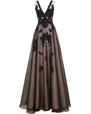 ALINA CERNĂTESCU Neutrals Tale And Silk Midi Dress Handcrafted Embroidery For Eveningwear - Brown