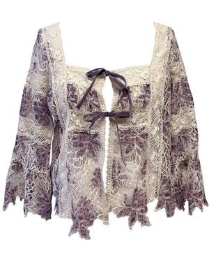 Anna Sui Medallion Floral Lace Tie Blouse - Brown