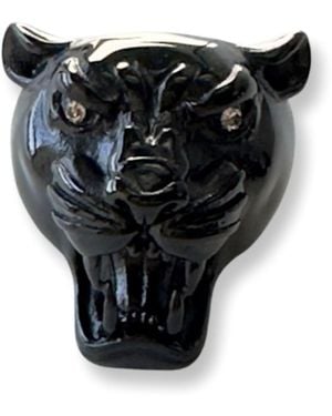 Jagged Halo Jewelry Maximus Panther Ring Stainless Steel Rhodium Plated - Black
