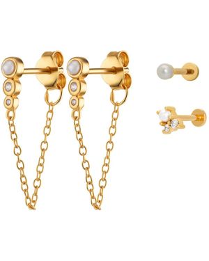 Scream Pretty Dainty Pearl Earring Stacking Set - Metallic