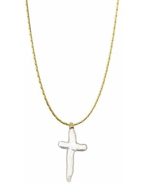 Mickey's Girl Pearl Cross Waterproof Necklace - Metallic