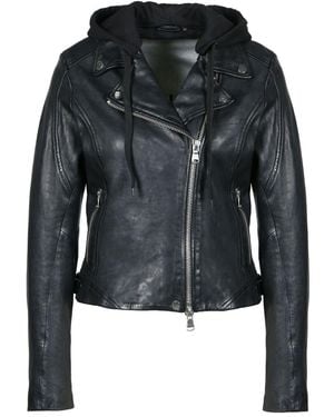 Freaky Nation Leather Biker Jacket With Hood - Black