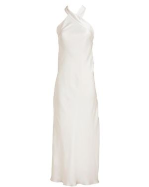 MIONÈ Silk Halter Neck Dress - White