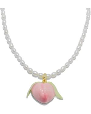 H2 Studio Peach It Double Sided Pendent Freshwater Pearl Necklace Choker - Metallic
