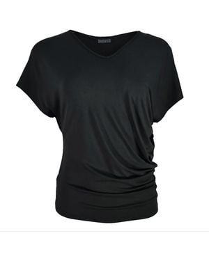OFF GRID Phia Bamboo V Neck Asymmetric T-Shirt - Black