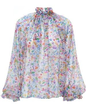 Sofia Tsereteli Watercolor Print Chiffon Blouse - Blue
