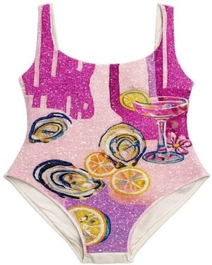 Labelfiora Oyester Afterglow Hand Beaded Swimsuit - Purple