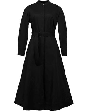 Smart and Joy High Collar Cotton Shirt-Dress - Black