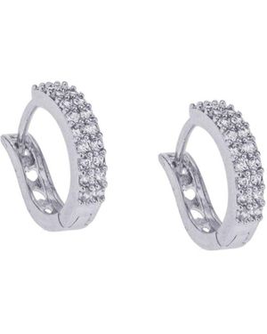 Seven Saints Huggie Hoop Earrings, Rhodium With Zirconia Diamonds - Metallic