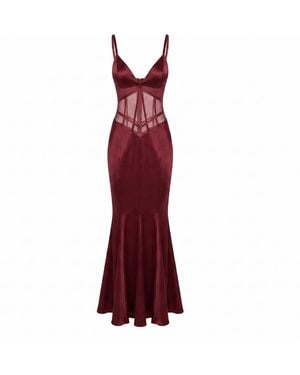 Clerestory Amarante Satin Bias Mesh-Waist Maxi Dress - Red