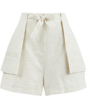 Lilamie Neutrals Lisbon Loose Fit Inserted Belt Summer Shorts - White