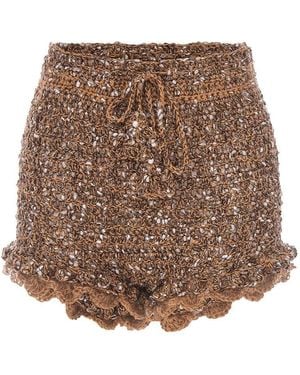 Andreeva Chrysanthemum Handmade Crochet Shorts - Brown