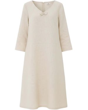 LeMuse Sun — V-Neck Stonewashed Linen Dress - Natural