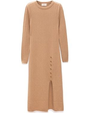 Peraluna Zaira Minimal Cable Knit Slit Midi Dress - Natural