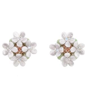 Oana Savu Bridal Flower Earrings Glass Beads Pearls Wedding Ear Studs - Metallic