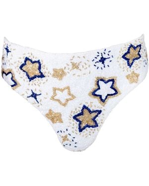 Self-Adore Celeste Hand-Beaded Embellished High-Waisted Bikini Bottom - Blue