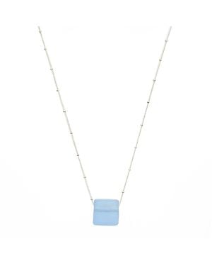 Smart Glass Jewelry Recycled Sake Bottle Cube Necklace Sterling Periwinkle - Metallic