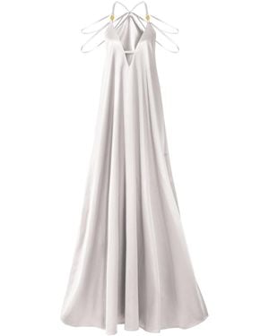 Kargede Satin Maxi Dress – Long Designer Slip Gown - White