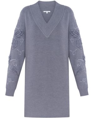 Annabo Velvet Rose Merino Wool Knit Midi Dress - Blue