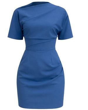 AVENUE No.29 Short Sleeve Gathered Mini Dress - Blue