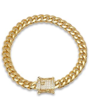 Steeltime Stainless Steel 18K Plated 8Mm Miami Cuban Bracelet With Cz Box Clasp 8 Inch - Metallic