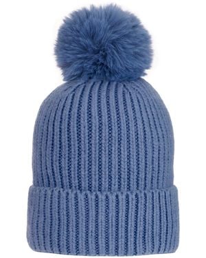 At Last Super Soft Chunky Cashmere Mix Hat With Pom Pom - Blue