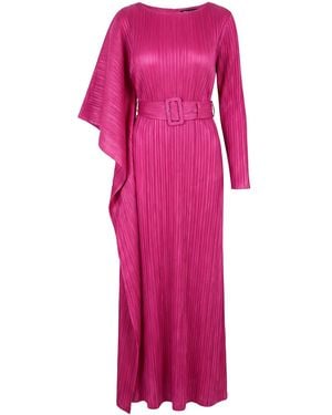 Cy Boutique Pleated Maxi Dress With Statement Belt - Pink