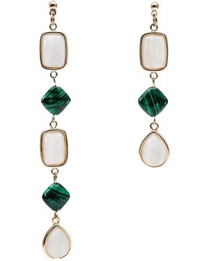 Farra Moonstone With Malachite Asymmetric Earrings - Multicolour