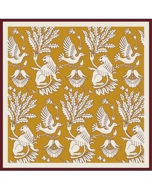 Artemis Muse Regal Doves & Lions Wine & Mustard Luxury Silk Scarf - Metallic