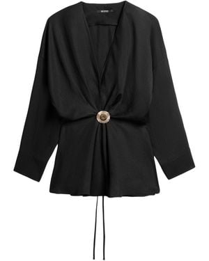 Nocturne Draped Buckle-Detail Shirt - Black