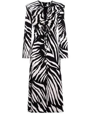 BLUZAT And Zebra Print Midi Dress With Cutout Detail - Black
