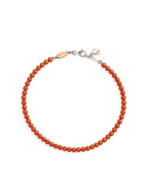 Unaloe Natural Coral Bracelet With Small Round Beads And Sterling Clasp - Red