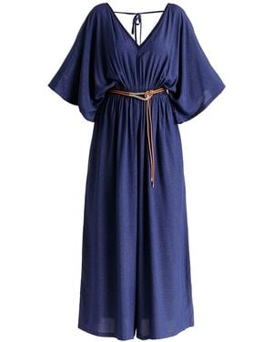 Paisie Sparkled Wide Leg Jumpsuit With Belt - Blue