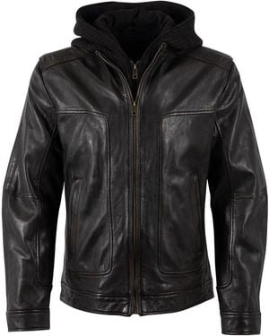 Mauritius Chonky Uf Contemporary Leather Jacket With Removable Hood - Black