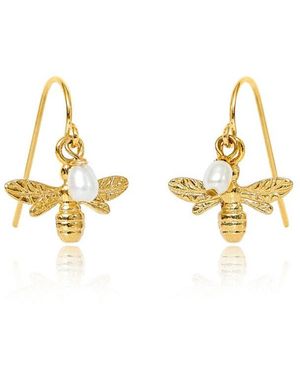Pearls of the Orient Online Vita Bumble Bee & Cultured Freshwater Pearl Drop Earrings - Metallic