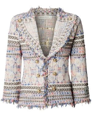 The Extreme Collection Lady Jacket With Jewel Buttons And Frayed Trims - Grey