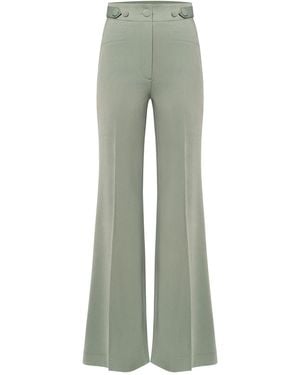 Tia Dorraine Flared Trousers With Adjustable Waist - Green