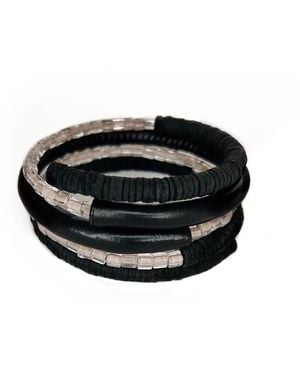 WAIWAI Coil Leather Bracelet With Beads - Black