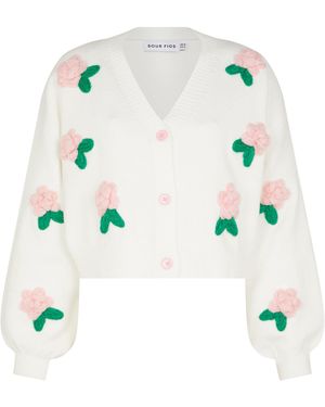 Sour Figs Flower Detail Knit Cardigan - White