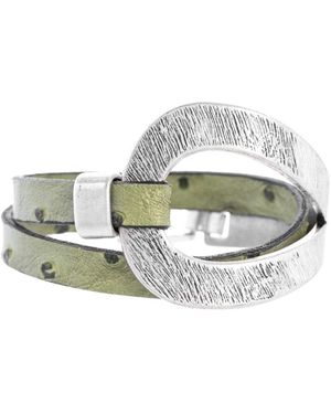 Saachi Hammered Double Wrap Leather Loop Bracelet - Green
