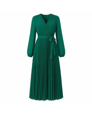 Yumi' Pleated Wrap Midi Dress - Green