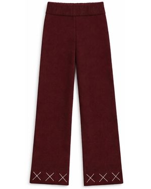 Ren Cordeza Hand Embroidered Chestnut Knit Trousers