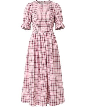 Amy Lynn Imogen Cotton & Window Pane Check Midaxi Dress - Pink