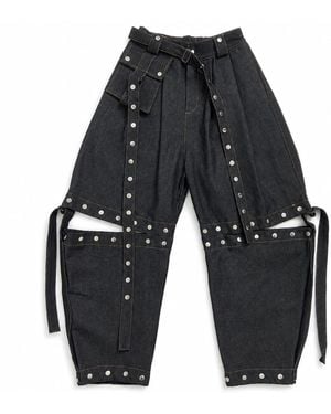Zasta Studio Fragment Studded Cargo Denim Pant - Gray