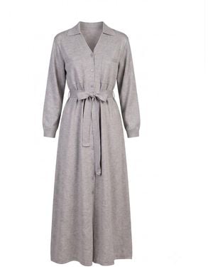 Tantra Spain Sl Long Knit Shirt Dress With Chest Pockets And Belt - Gray