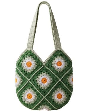 Ana Chic Daisy Granny Square Handmade Crochet Shoulder Bag - Green