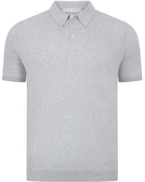 Paul James Knitwear Neutrals Ultra Fine Cotton Earl Short Sleeve Polo Shirt - Grey