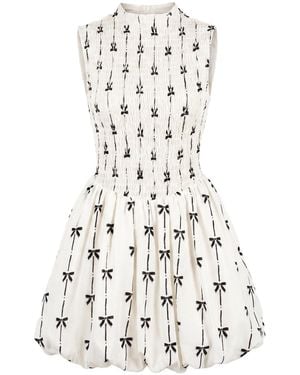 Modenaire Neutrals Bow Print Mini Dress Sculpted Volume - White