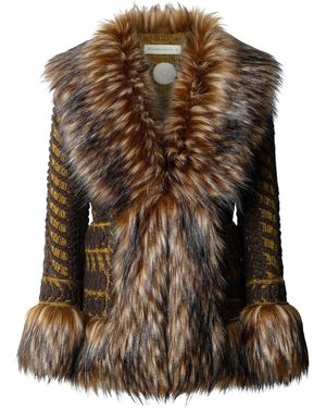 The Extreme Collection Short Knit Coat With Faux Fur Leonore - Brown