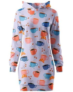 Aloha From Deer Morning Coffee Oversize Hoodie Dress - Blue